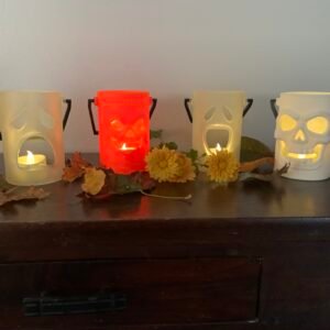 four halloween lanterns: Happy Ghost, Jack-O-Lantern, Sad Ghost, Skull